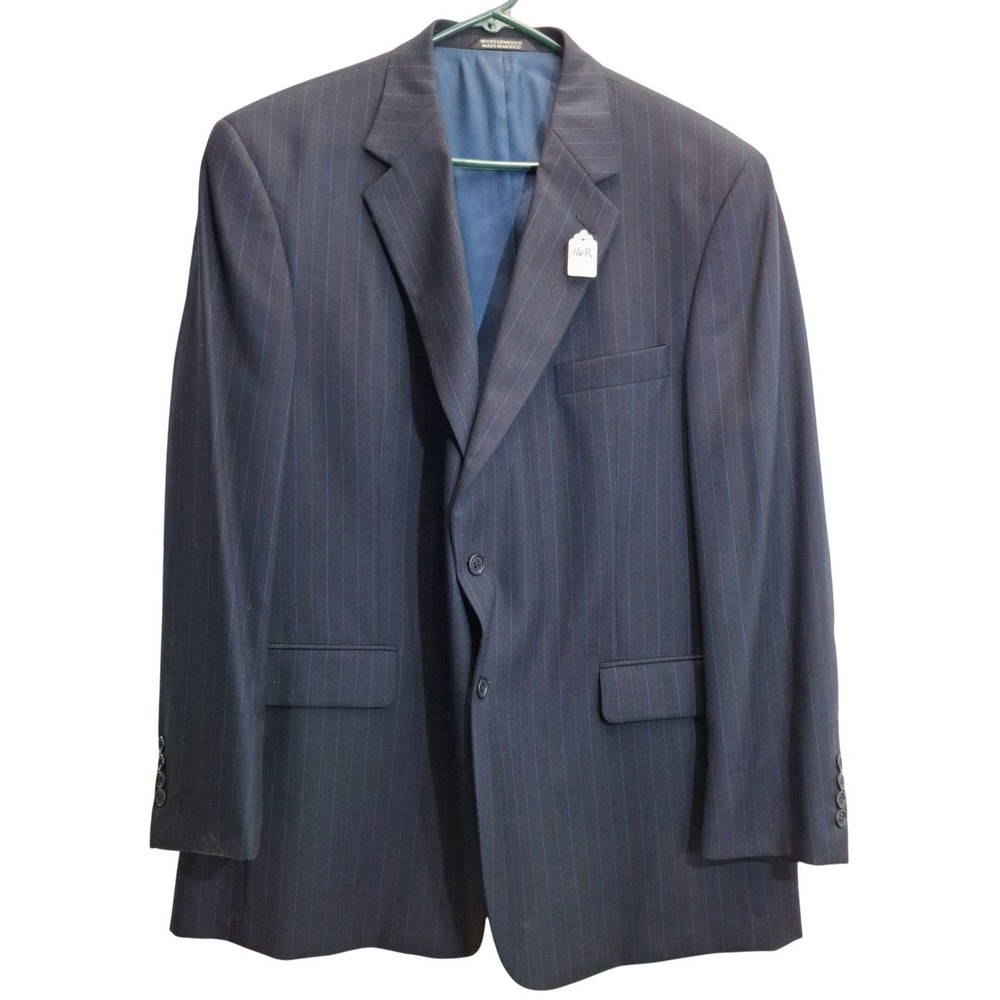 Towncraft Mens Navy Blue Pinstripe 100% Wool 2 Piece Suit 46R Blazer 40x30 Pants